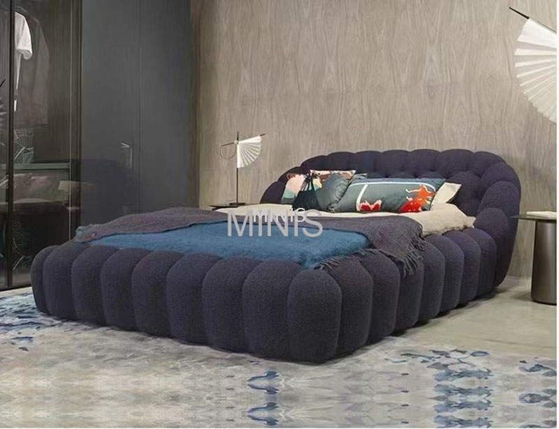 Fabbrica cinese Letto moderno in tessuto beige con mobiletto portaoggetti