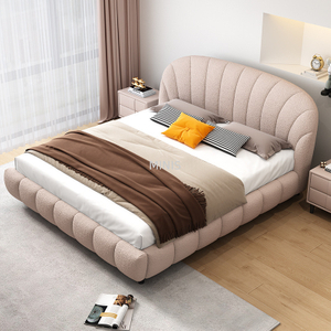 Fabbrica cinese Letto moderno in tessuto beige con mobiletto portaoggetti