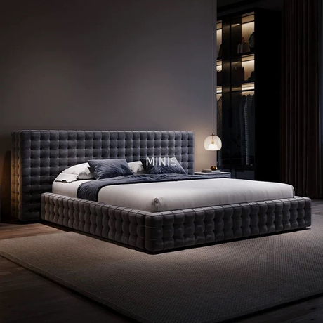 Mobili per camera da letto per adulti Letto in velluto di lusso in tessuto grigio grande 