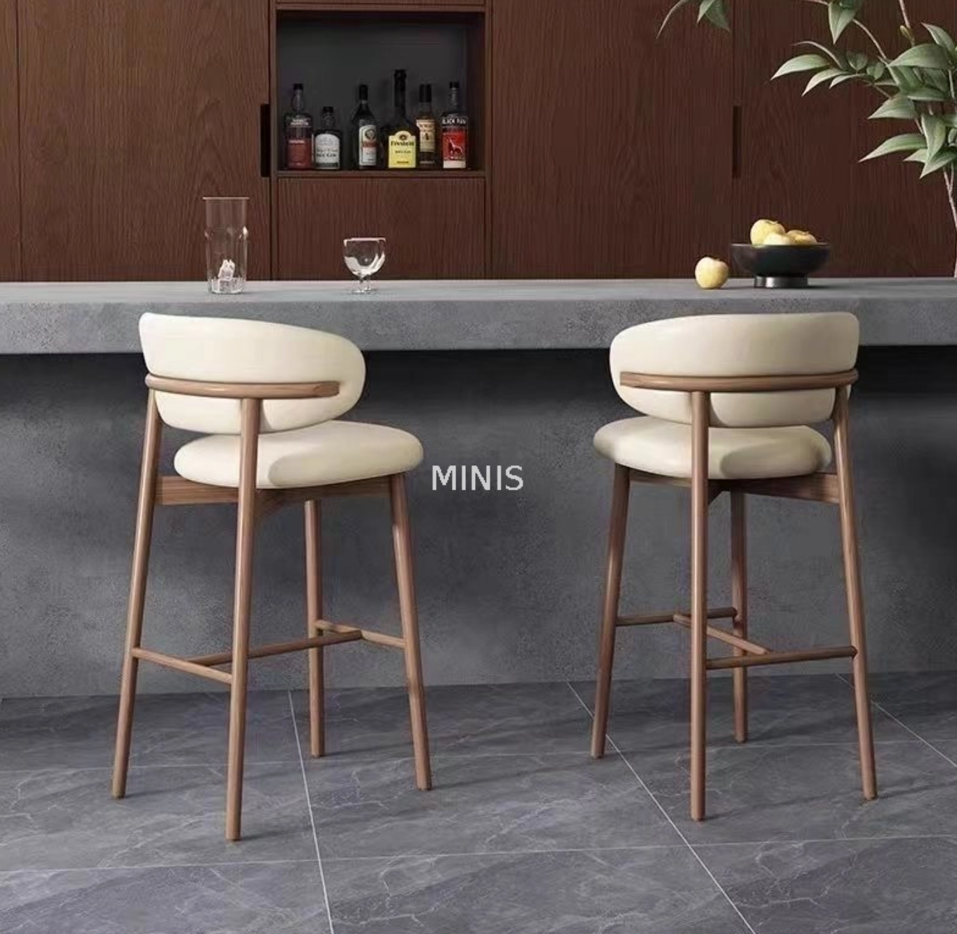 Mobili da pranzo da pranzo in legno beige cuoio bar sedia da bar