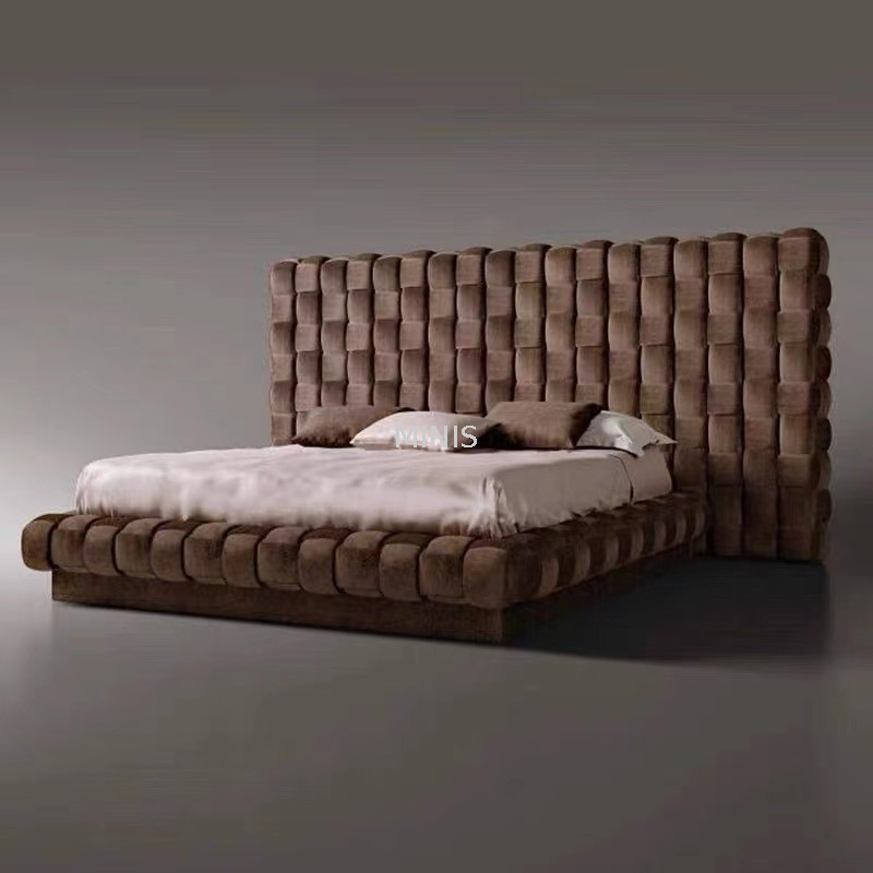 Mobili per camera da letto per adulti Letto in velluto di lusso in tessuto grigio grande 