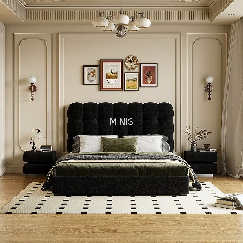 Mobili per camera da letto comodo letto di velluto nero/letto matrimoniale 