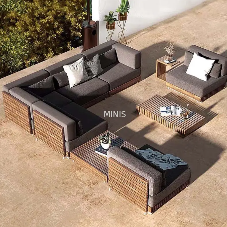 Moderno divano durevole in legno di teak da giardino esterno in legno