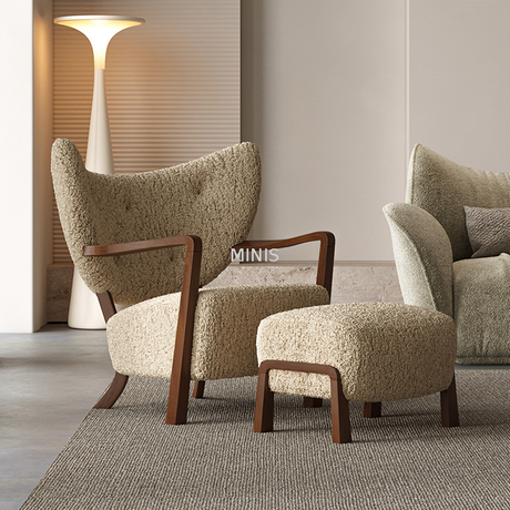 Braccioli di legno di buona qualità sedia in tessuto in lana con ottomano