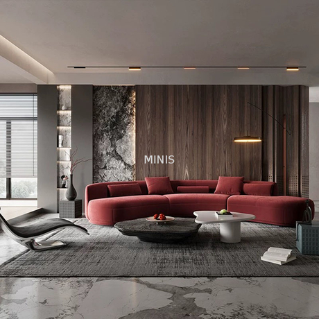 Divano soggiorno divano in tessuto in velluto rosso curvo creativo