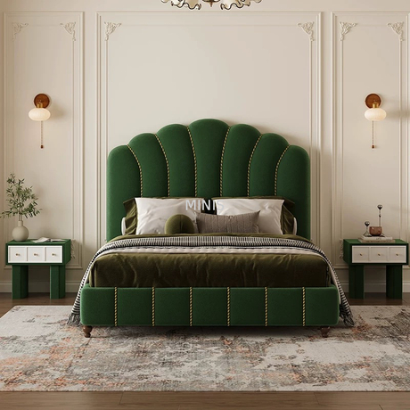 Mobili vintage per camera da letto cornice in legno buon letto in velluto verde