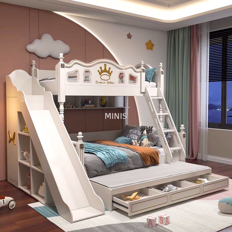 Camera da letto per bambini Ragazzo Blu Bianco Letto a castello per bambini con scivolo