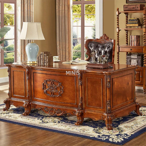 Scrivania da ufficio direzionale vintage in legno massello per stanza di legno