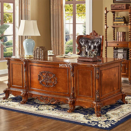 Scrivania da ufficio direzionale vintage in legno massello per stanza di legno