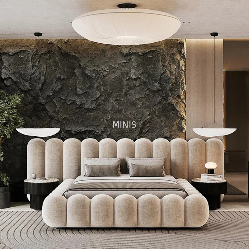 Letto beige moderno lussuoso e confortevole di buona qualità cinese