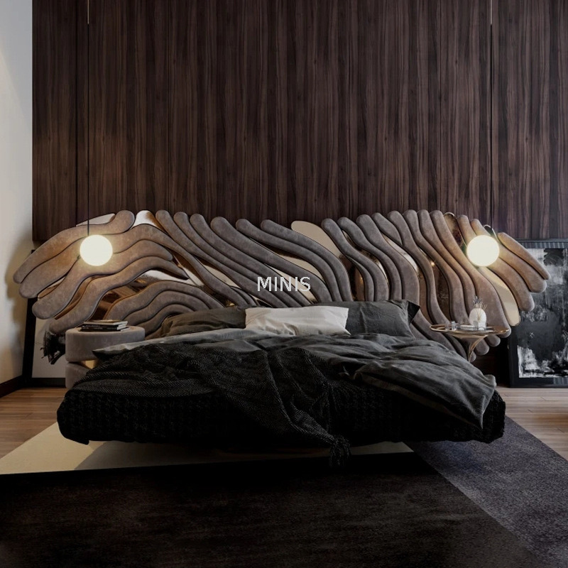 Letto beige moderno lussuoso e confortevole di buona qualità cinese