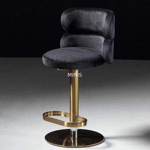 Sedia da pub in metallo oro Ajustable Black Velvet Tessuto da bar sgabello