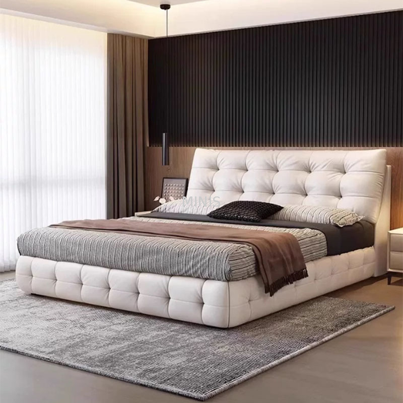 Mobili per camera da letto moderno comodo letto in pelle autentica