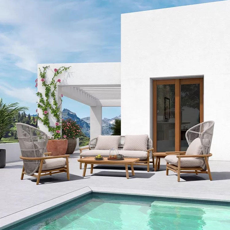 Cina Sedia da giardino confortevole per esterni in legno resistente con schienale alto